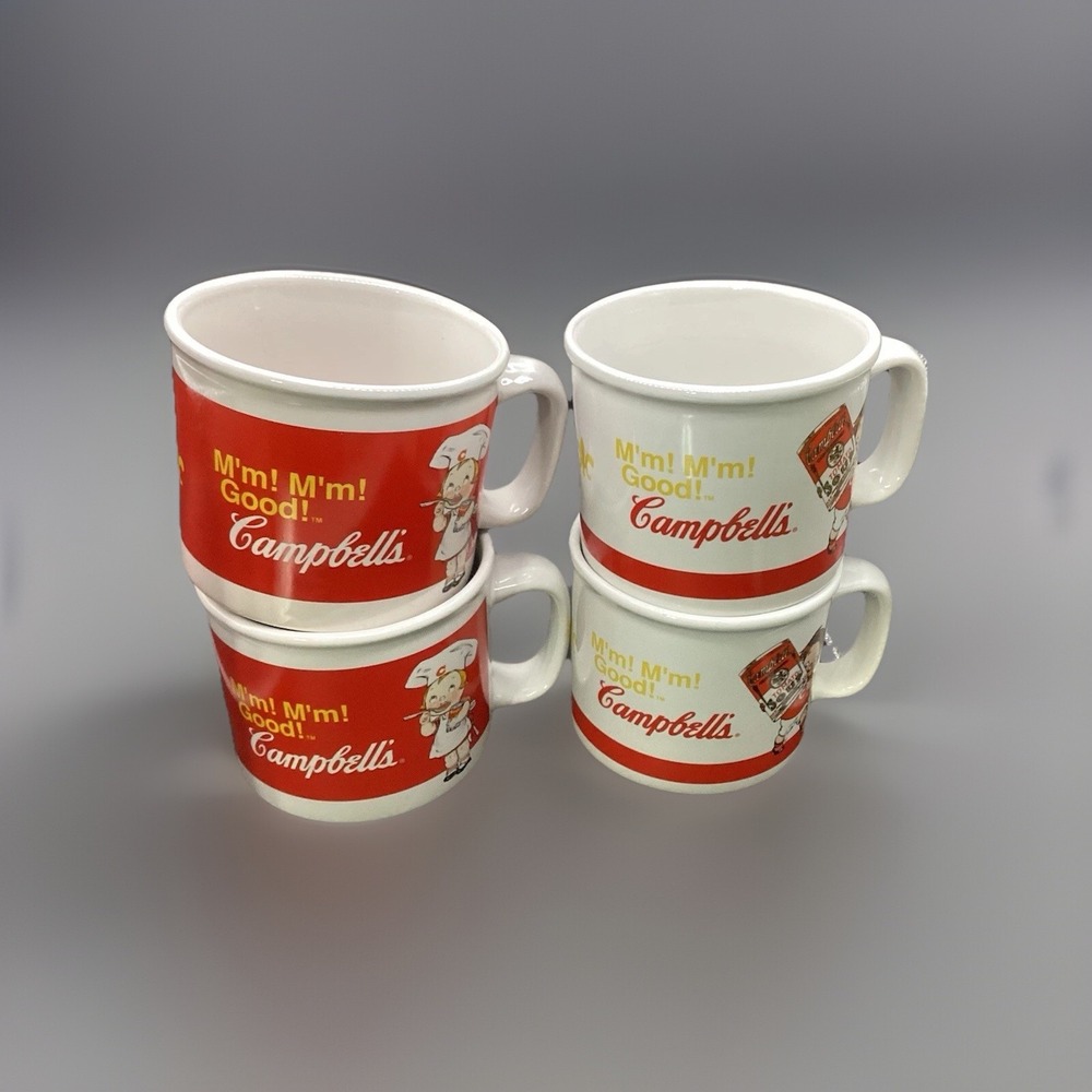 Set of 4 Vtg Campbells Soup Mugs-4" Diameter 3.5" tall Nostalgic‎ America Bowl